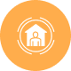 Circular icon of person in house