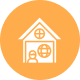 Orange circle with house and person